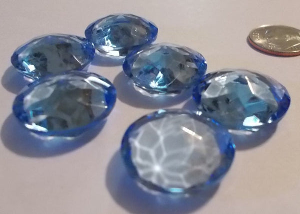 Vintage (6) Six 20mm Double Facet Light Sapphire Blue Faceted Glass Jewels