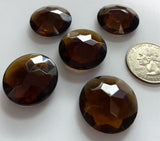 Vintage Five (5) Round 25mm Round Dark Amber Brown Double Faceted Glass Jewels