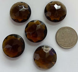 Vintage Five (5) Round 25mm Round Dark Amber Brown Double Faceted Glass Jewels