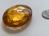 Vintage 40x30mm Topaz Light Amber Double Faceted Glass Cushion Jewel - Stained Glass and Lead