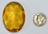 Vintage 40x30mm Topaz Light Amber Double Faceted Glass Cushion Jewel - Stained Glass and Lead