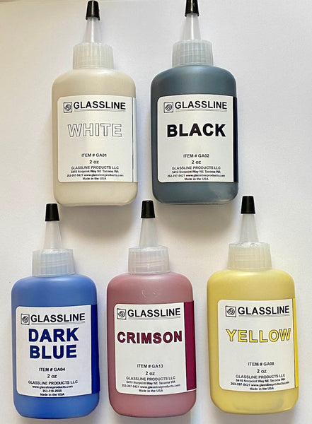 5 Glassline Fusing Paints - Primary Colors Plus Black and White - Note: These paints must be used in a kiln!