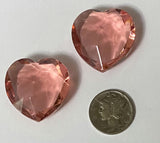 Vintage (2) High Dome 25mm Light Pink Rose Double Faceted Heart Glass Jewels - Beautiful!