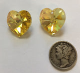 Vintage Swarovski 18mm Light Topaz AB Glass Heart Pendants - Set of 2