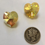 Vintage Swarovski 18mm Light Topaz AB Glass Heart Pendants - Set of 2