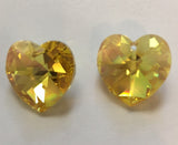 Vintage Swarovski 18mm Light Topaz AB Glass Heart Pendants - Set of 2