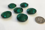Vintage 20mm Dark Emerald Green (6) Six Double Faceted Glass Jewels