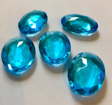 Rare (5) Vintage 25x18mm Oval Aquamarine Blue Double Faceted Glass Jewels