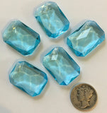 Vintage 25x18mm Octagon Light Aquamarine Double Faceted Glass Jewels (5)