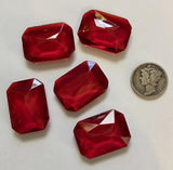 Rare (5) Vintage Cherry Red 25x18mm Rectangle Octagon Double Faceted Glass Jewels