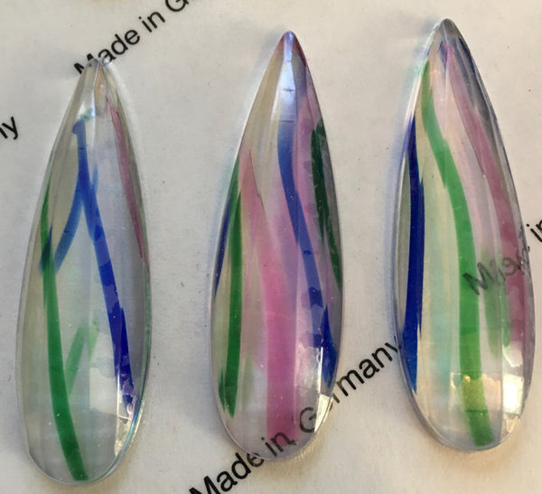 One (1) 50x15mm Rainbow Teardrop Faceted Stained Glass Jewel - Wow!