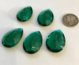 Vintage 25x18mm Emerald Green Pear Teardrop (5) Double Faceted Glass Jewels