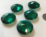 Vintage Five (5) Round 25mm Round Emerald Green Double Faceted Glass Jewels