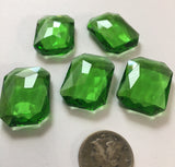 Rare (5) Vintage 25x18mm Rectangle Octagon Medium Peridot Green Double Faceted Glass Jewels