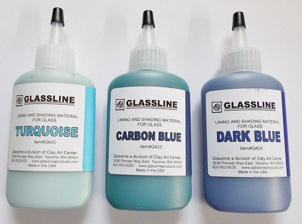 Glassline 'Shades of Blues' Fusing Glass Paints Set - Turquoise, Carbon Blue and Dark Blue