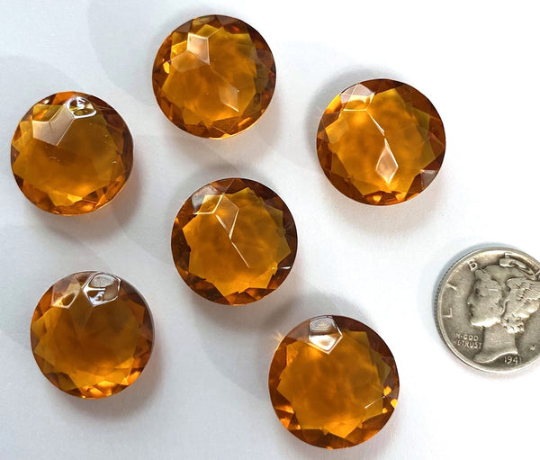Vintage 18mm Light Topaz Double Faceted Glass Jewels - Set of Six (6)