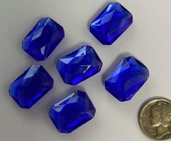 Vintage 18x13mm Cobalt Blue Octagon (6) Double Faceted Glass Jewels