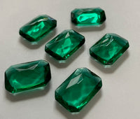 Vintage 18x13mm Octagon Emerald Green (6) Double Faceted Glass Jewels