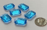 Rare (6) Vintage 18x13mm Rectangle Octagon Light Aquamarine Double Faceted Glass Jewels