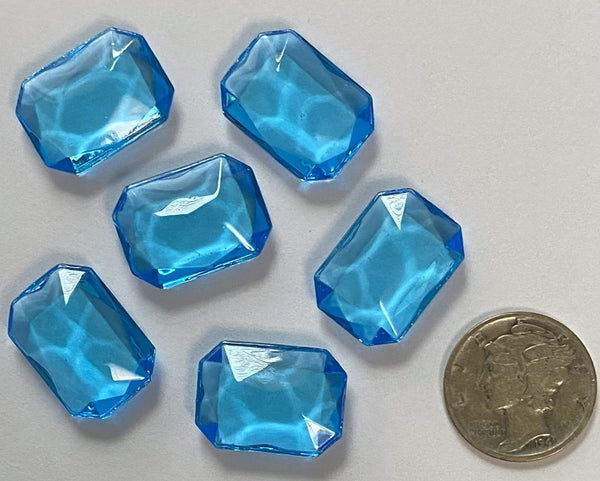 Rare (6) Vintage 18x13mm Rectangle Octagon Light Aquamarine Double Faceted Glass Jewels