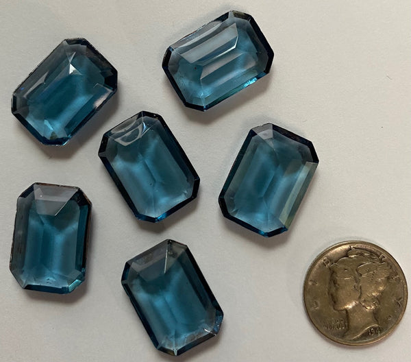 Vintage 18x13mm Octagon Montana Blue (6) Double Faceted Glass Jewels