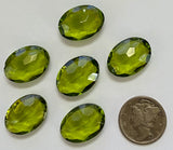Vintage 18x13mm Oval Olivine Green (6) Double Faceted Glass Jewels