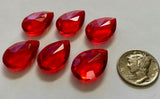 Rare Vintage 18x13mm Siam Red Pear Teardrop (6) Double Faceted Glass Jewels