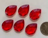 Rare Vintage 18x13mm Siam Red Pear Teardrop (6) Double Faceted Glass Jewels