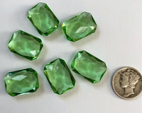 Vintage 18x13mm Octagon Peridot Green (6) Double Faceted Glass Jewels