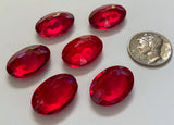 Vintage 18x13mm Oval Siam Red (6) Double Faceted Glass Jewels