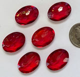 Vintage 18x13mm Oval Siam Red (6) Double Faceted Glass Jewels