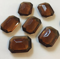 Vintage 20x15mm Topaz Brown (6) Rectangle Octagon Double Faceted Glass Jewels