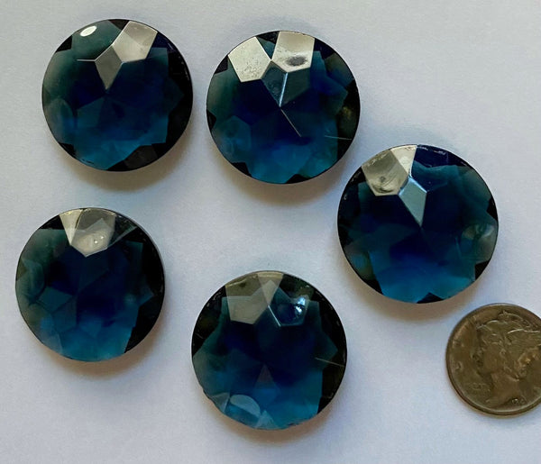 Vintage Five Montana Blue (5) Round 25mm Double Faceted Glass Jewels