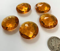Vintage Five (5) Round 25mm Round Light Amber Topaz Double Faceted Glass Jewels