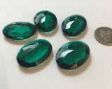 Rare (5) Vintage 25x18mm Oval Emerald Green Double Faceted Glass Jewels