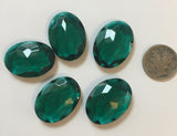 Rare (5) Vintage 25x18mm Oval Emerald Green Double Faceted Glass Jewels