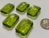 Rare (5) Vintage 25x18mm Rectangle Octagon Olivine Green Double Faceted Glass Jewels