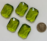 Rare (5) Vintage 25x18mm Rectangle Octagon Olivine Green Double Faceted Glass Jewels