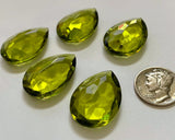 Vintage Rare 25x18mm Olivine Green Pear Teardrop (5) Double Faceted Glass Jewels