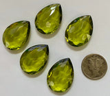 Vintage Rare 25x18mm Olivine Green Pear Teardrop (5) Double Faceted Glass Jewels