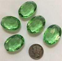 Rare (5) Vintage 25x18mm Oval Peridot Green Double Faceted Glass Jewels