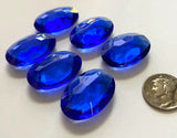 Rare (5) Vintage 25x18mm Oval Sapphire Blue Double Faceted Glass Jewels