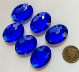 Rare (5) Vintage 25x18mm Oval Sapphire Blue Double Faceted Glass Jewels