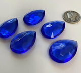 Vintage 25x18mm Sapphire Blue Pear Teardrop (5) Double Faceted Glass Jewels