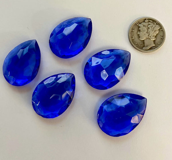 Vintage 25x18mm Sapphire Blue Pear Teardrop (5) Double Faceted Glass Jewels