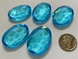 Rare Vintage 30x22mm Light Aquamarine (5) Five Double Faceted Oval Glass Jewels