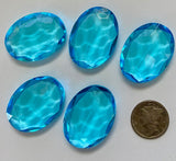 Rare Vintage 30x22mm Light Aquamarine (5) Five Double Faceted Oval Glass Jewels