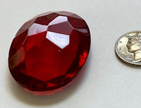 Vintage 40x30mm Ruby Red Double Faceted Glass Cushion Jewel - Stained Glass and Lead