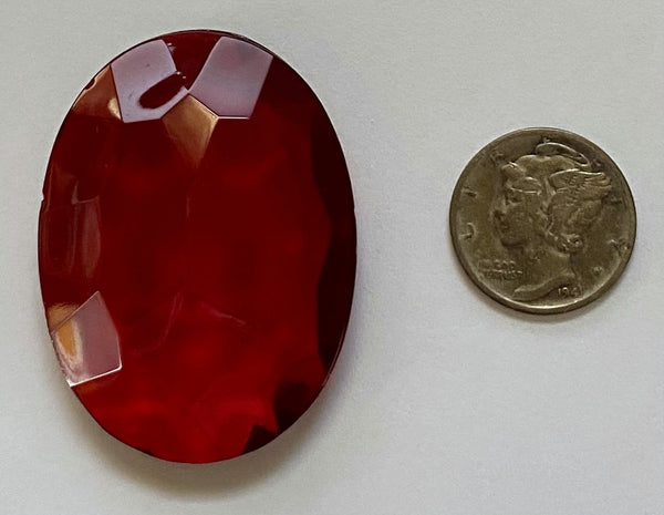 Vintage 40x30mm Ruby Red Double Faceted Glass Cushion Jewel - Stained Glass and Lead