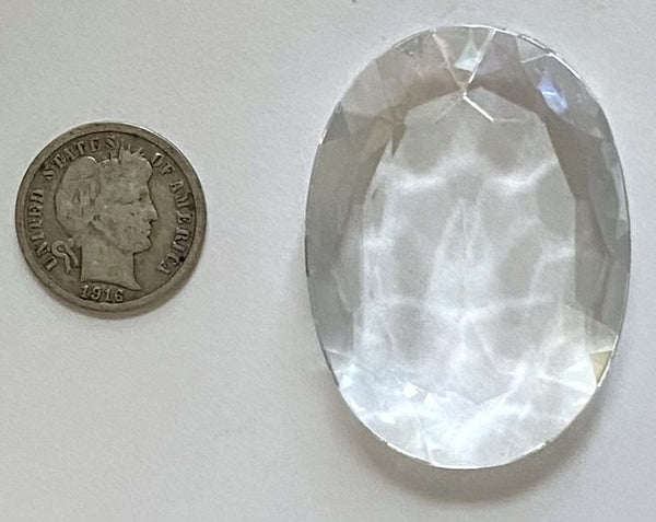 Vintage 40x30mm Clear Crystal Double Faceted Glass Cushion Jewel - Stained Glass and Lead